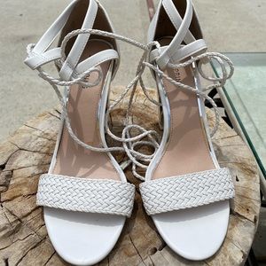 Blocked Heeled White Sandals. Size 8.5